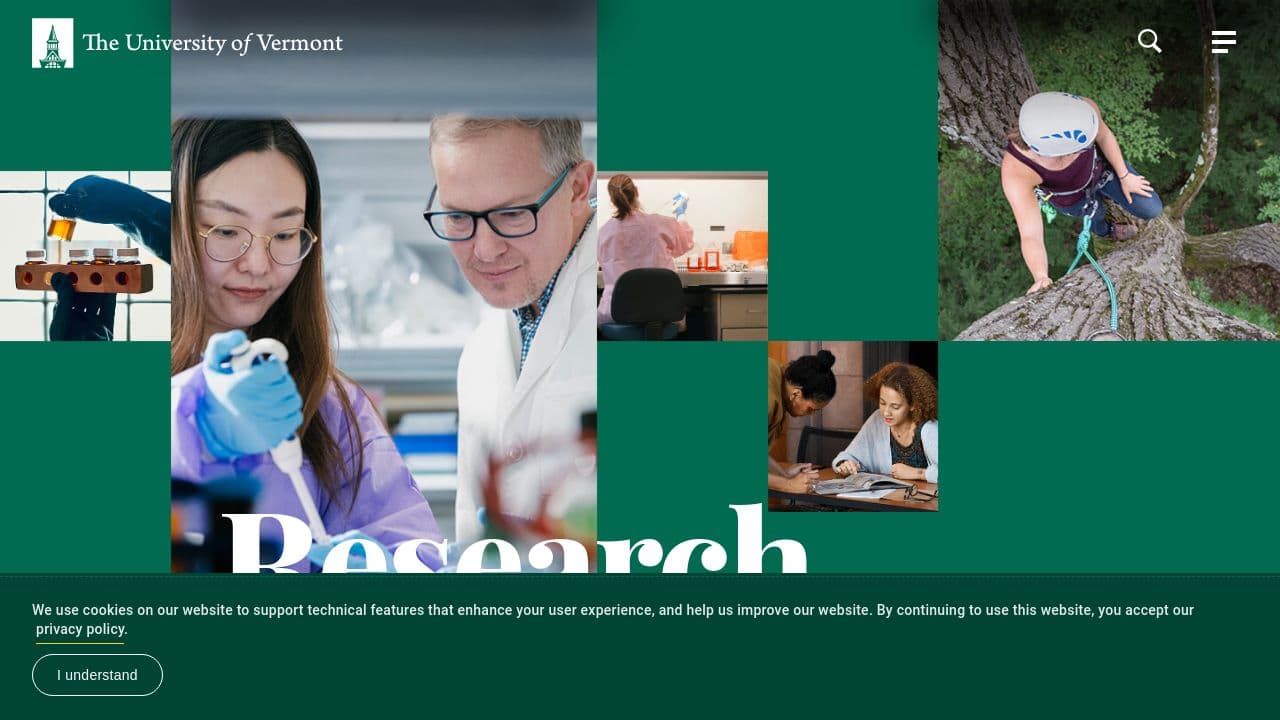 University of Vermont website screenshot