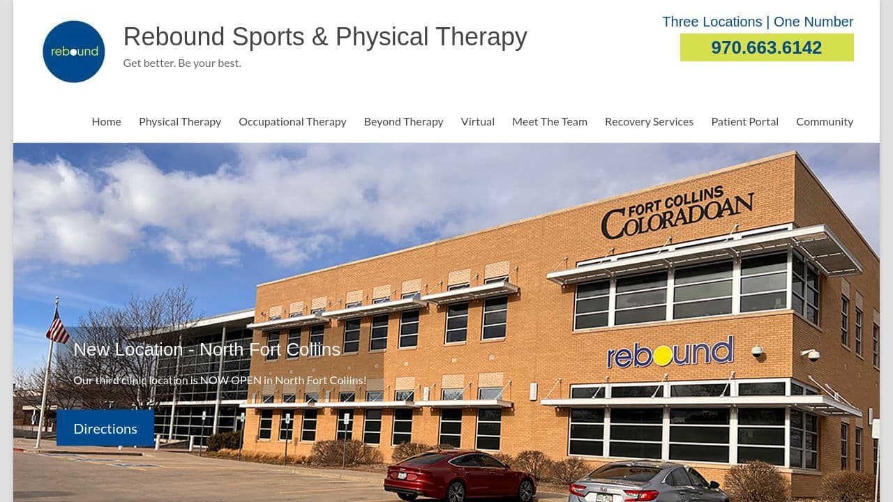 Rebound Sports & Physical Therapy website screenshot