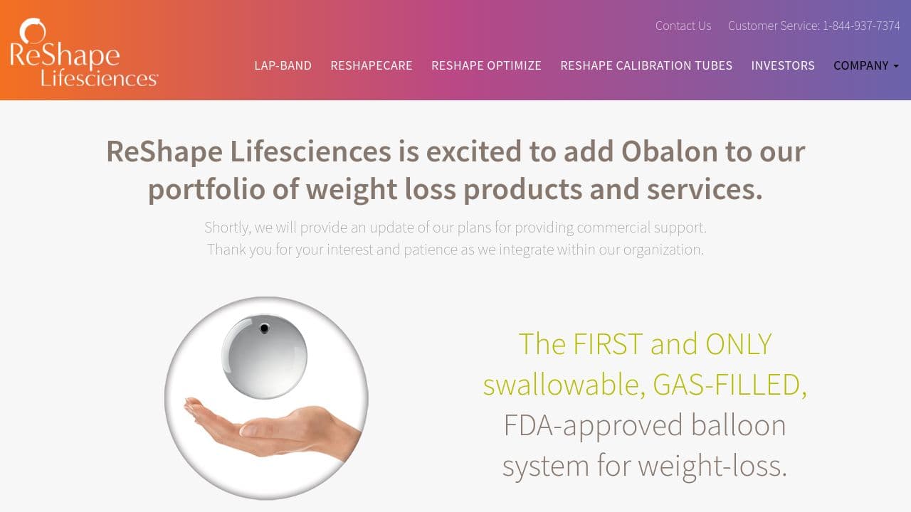 Obalon Therapeutics website screenshot