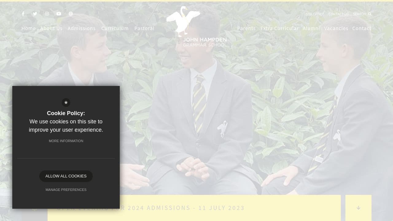 John Hampden Grammar School website screenshot