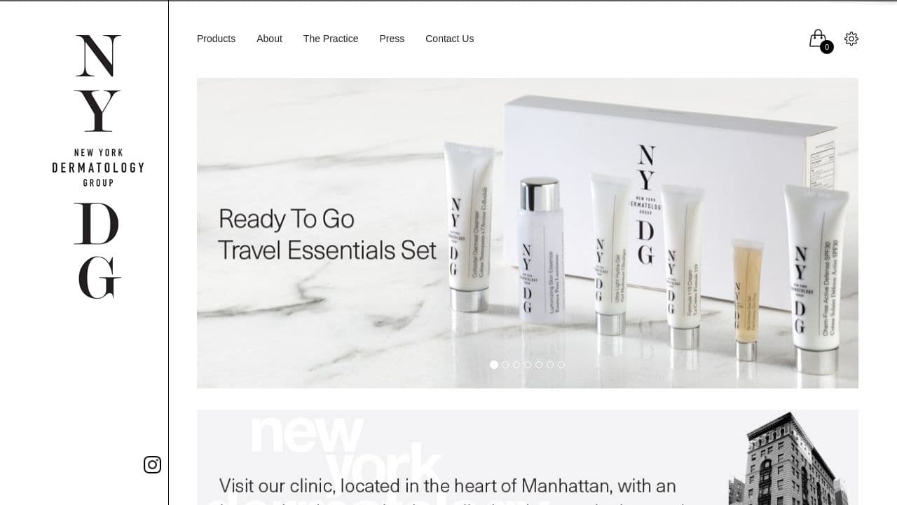 NYDG Skincare website screenshot