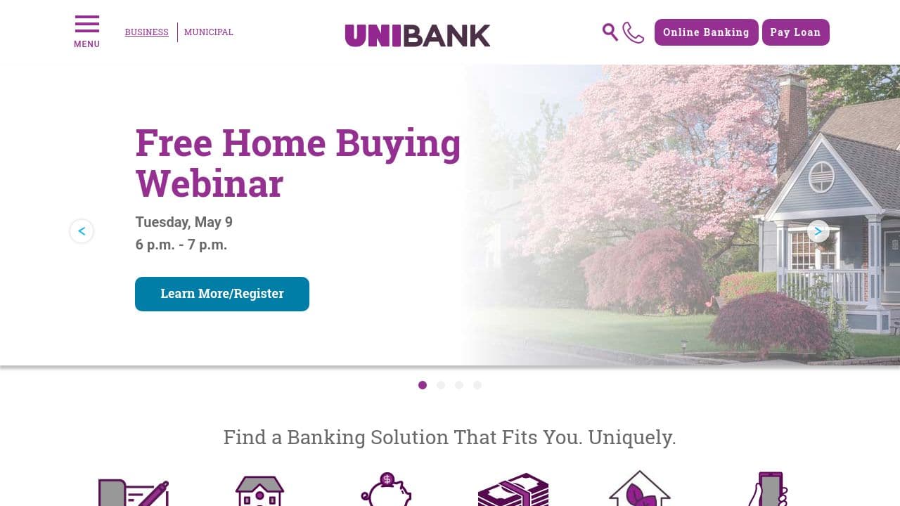 UniBank for Savings website screenshot