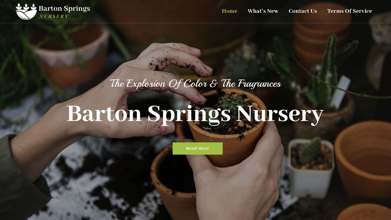 Barton Springs Nursery website screenshot