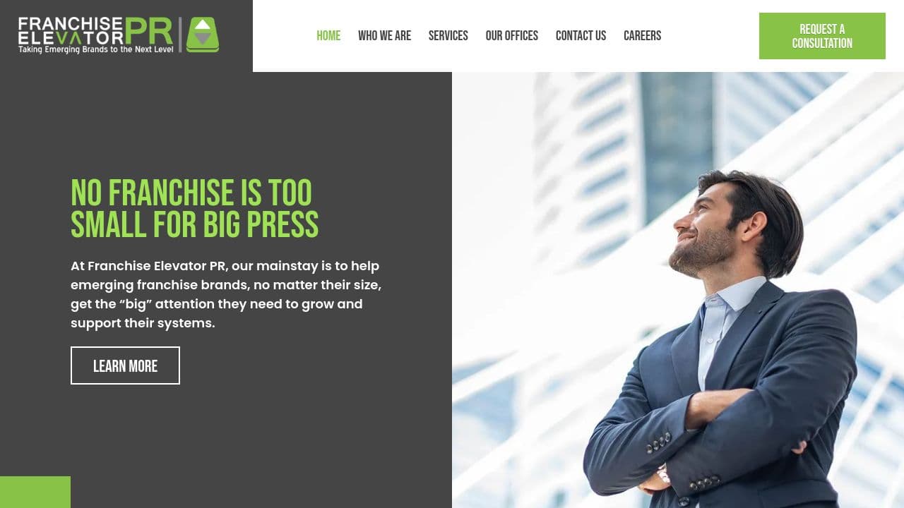 Franchise Elevator PR website screenshot