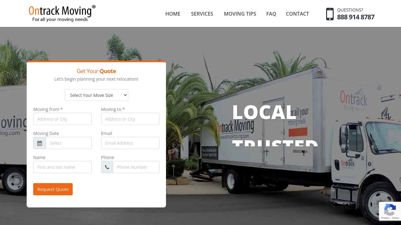 ONTRACK MOVING  website screenshot