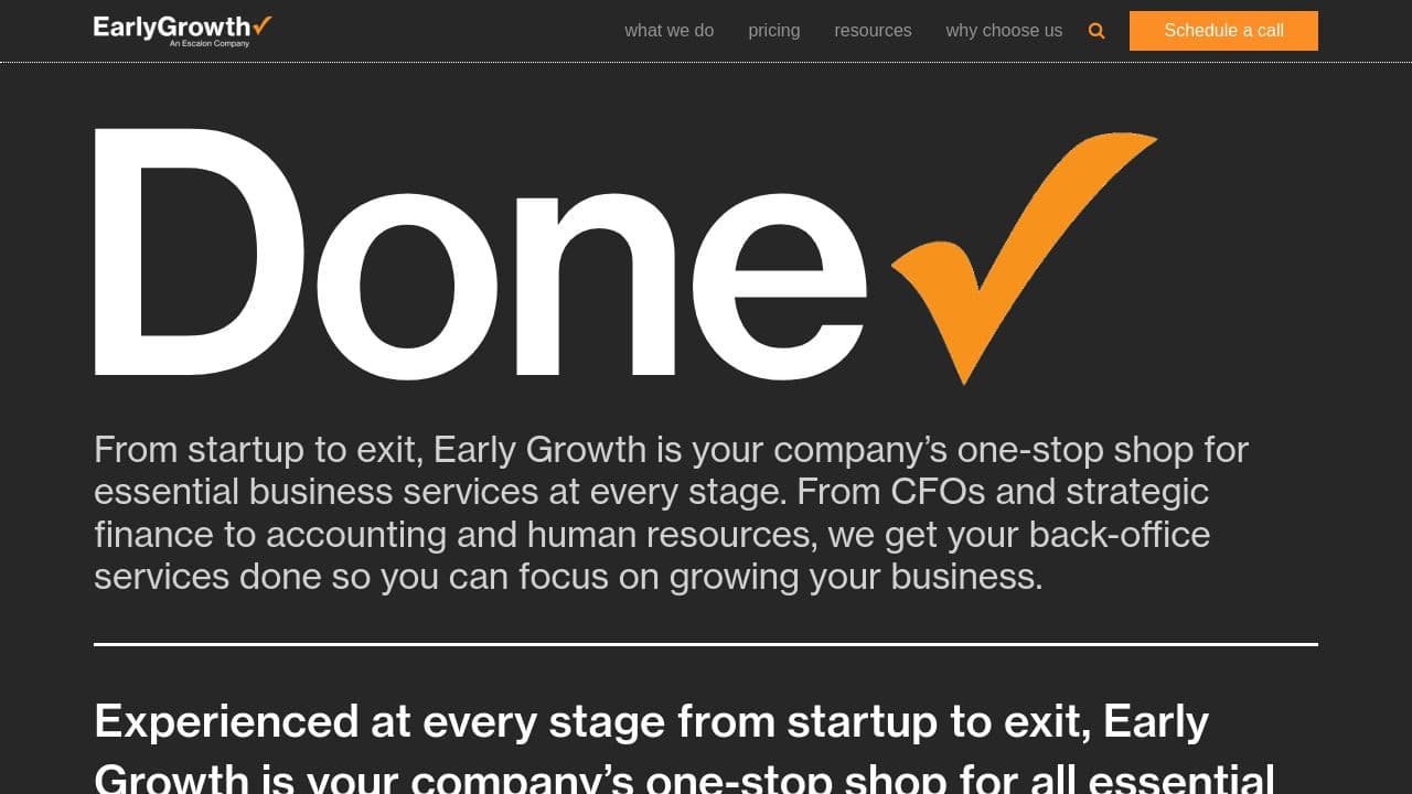 Early Growth, an Escalon Company website screenshot