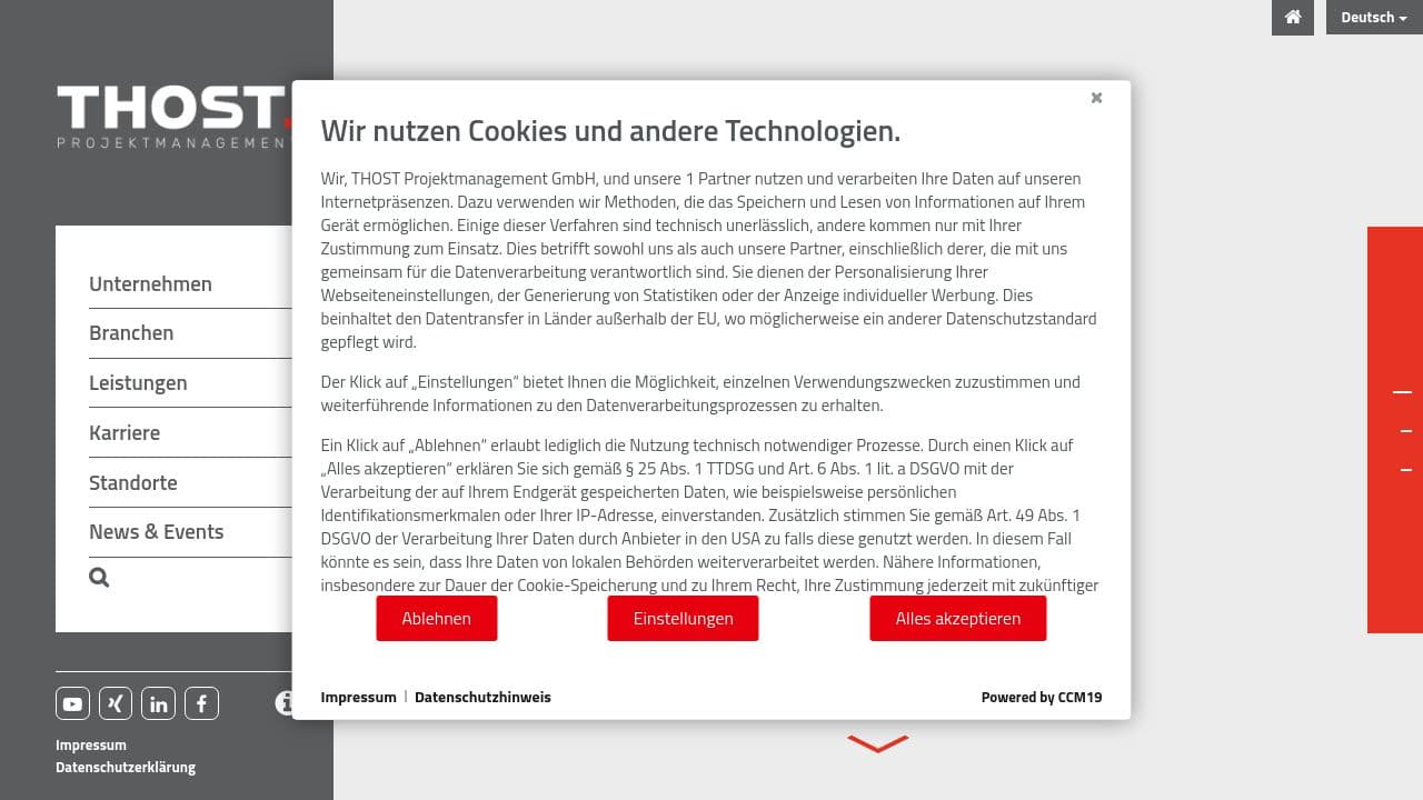 THOST Projektmanagement GmbH website screenshot