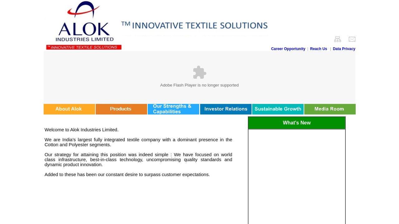 Alok Industries Ltd website screenshot