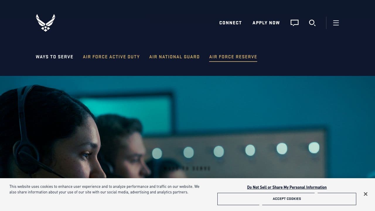 U.S. Air Force Reserve website screenshot