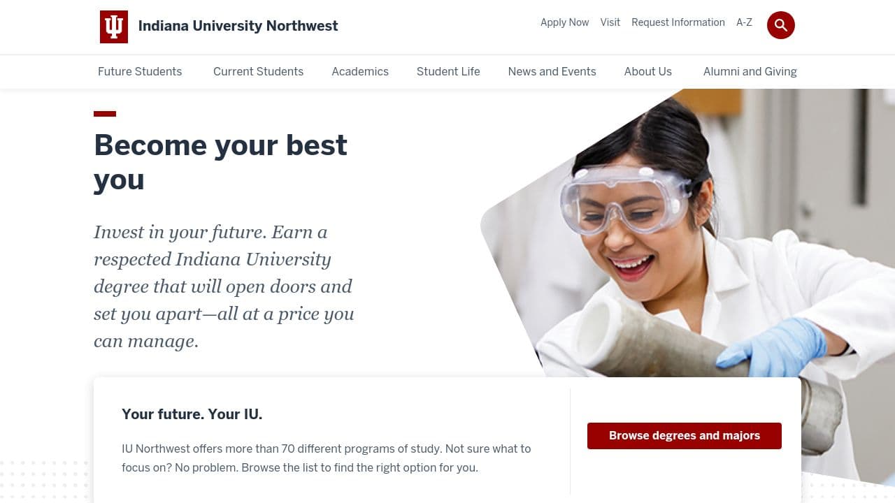 Indiana University Northwest website screenshot