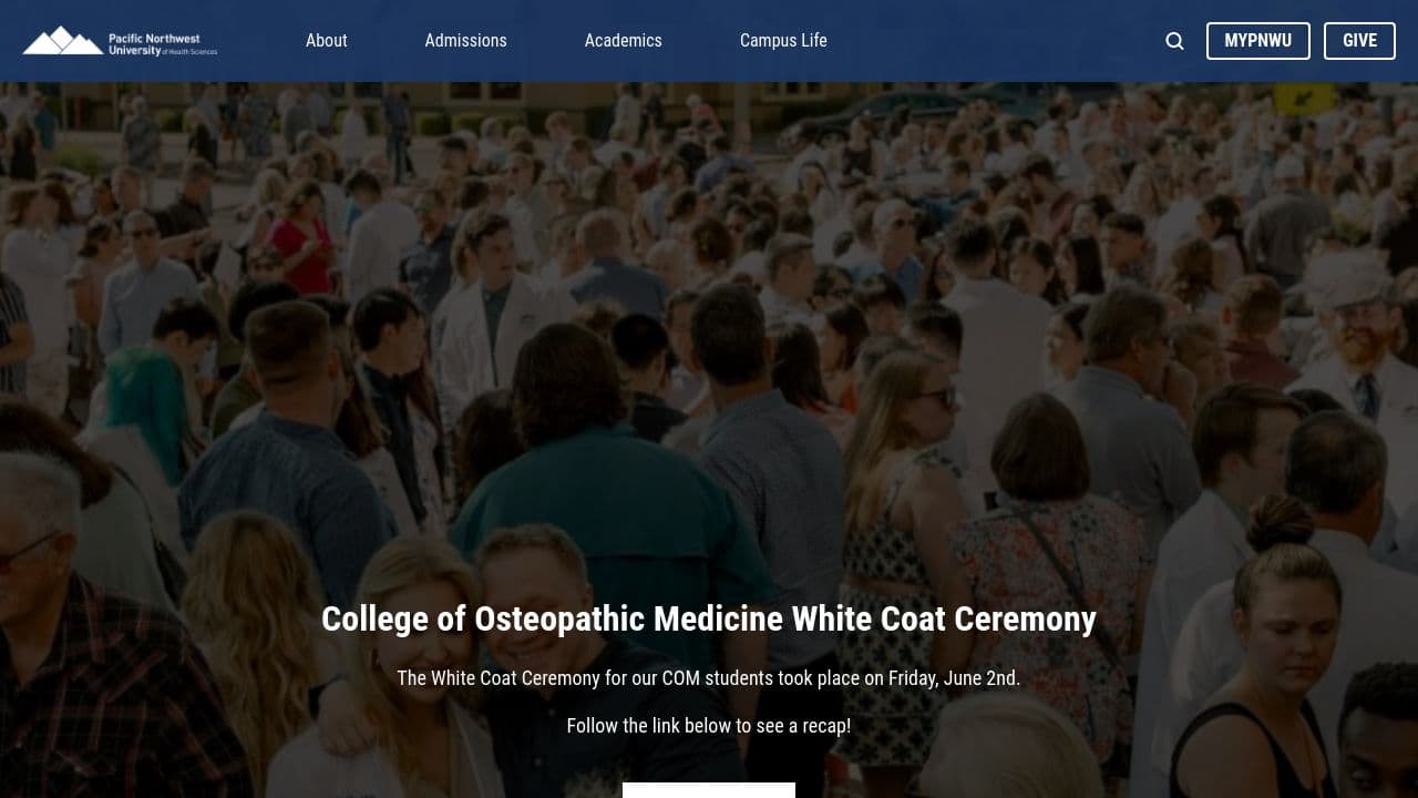 Pacific Northwest University of Health Sciences website screenshot