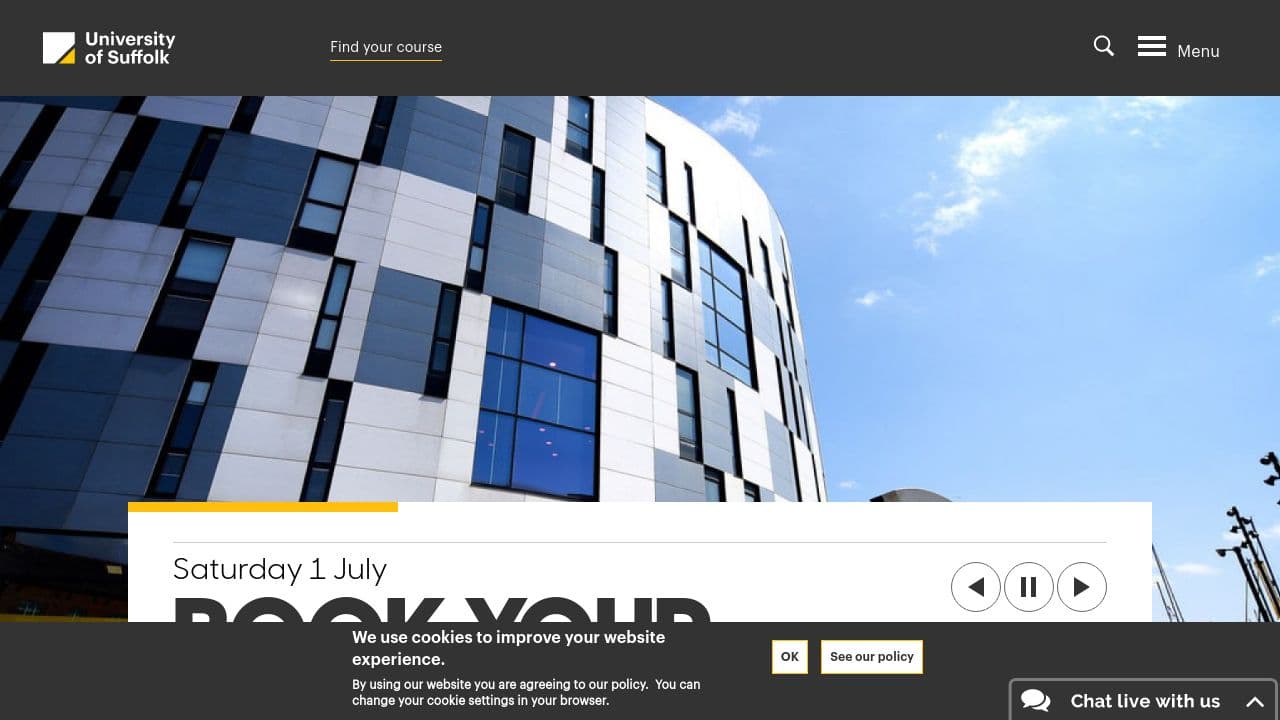University of Suffolk website screenshot