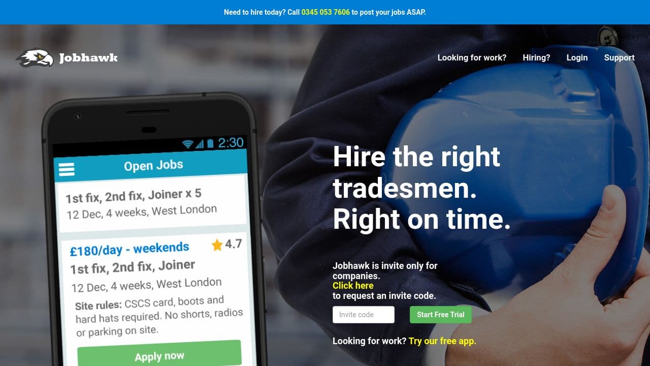 Jobhawk website screenshot