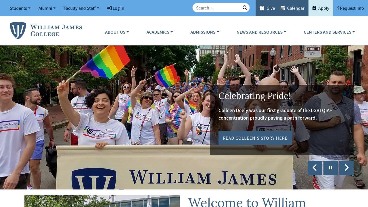 William James College website screenshot