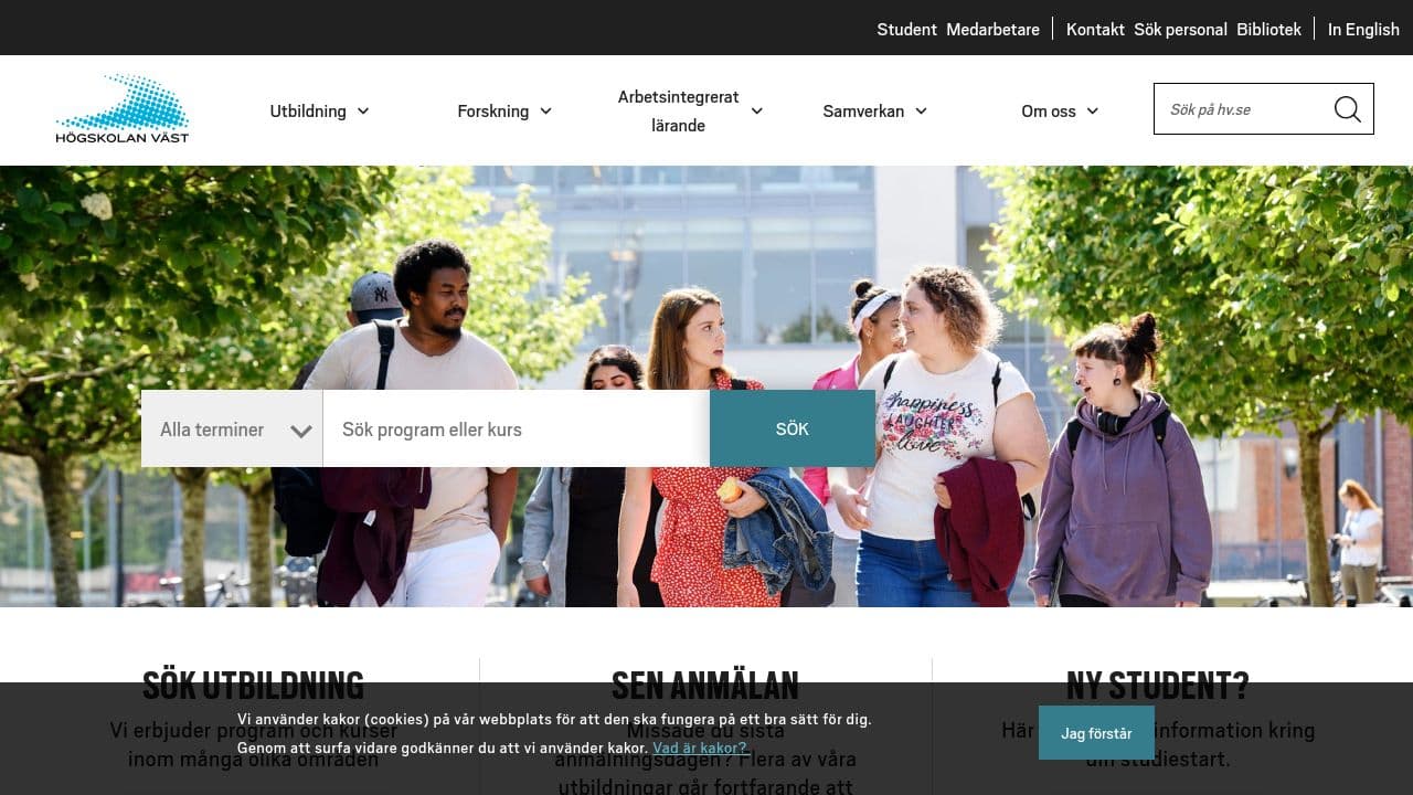 University West website screenshot