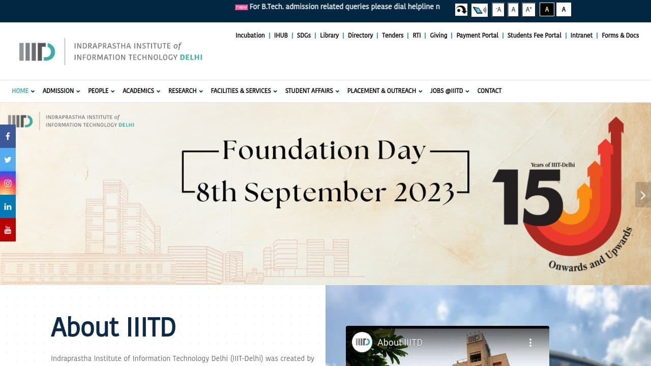 Indraprastha Institute of Information Technology, Delhi website screenshot