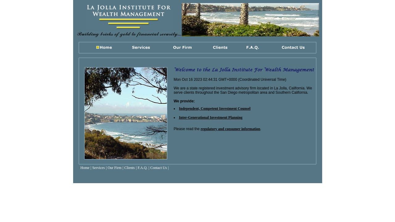 La Jolla Institute For Wealth Management website screenshot