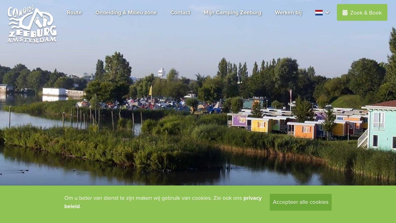 Camping Zeeburg Amsterdam website screenshot