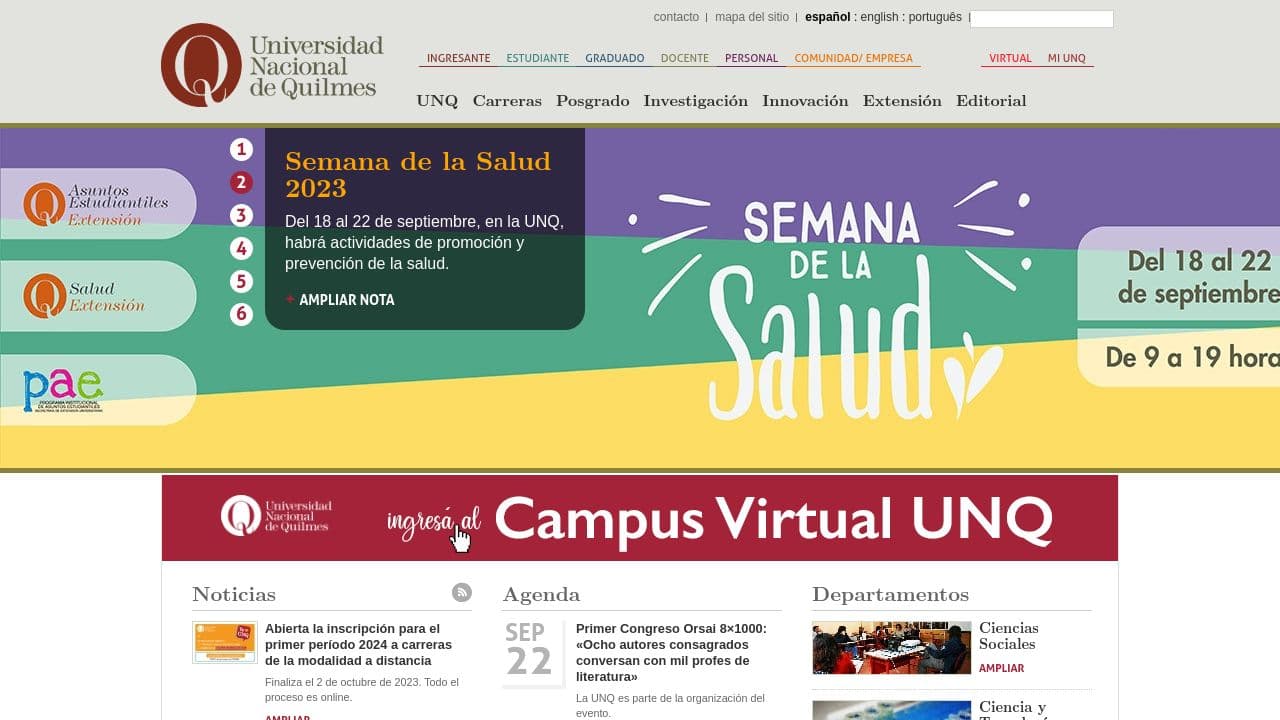 Universidad Nacional de Quilmes website screenshot