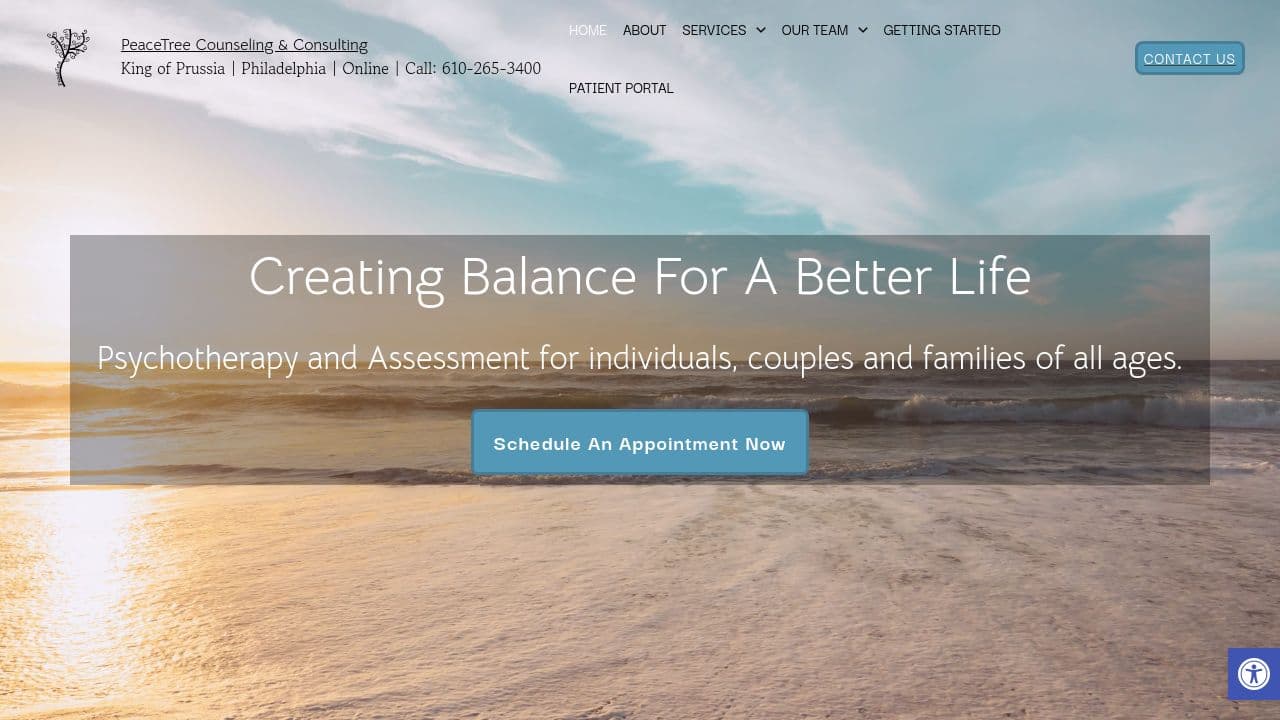 PeaceTree Counseling and Consulting website screenshot