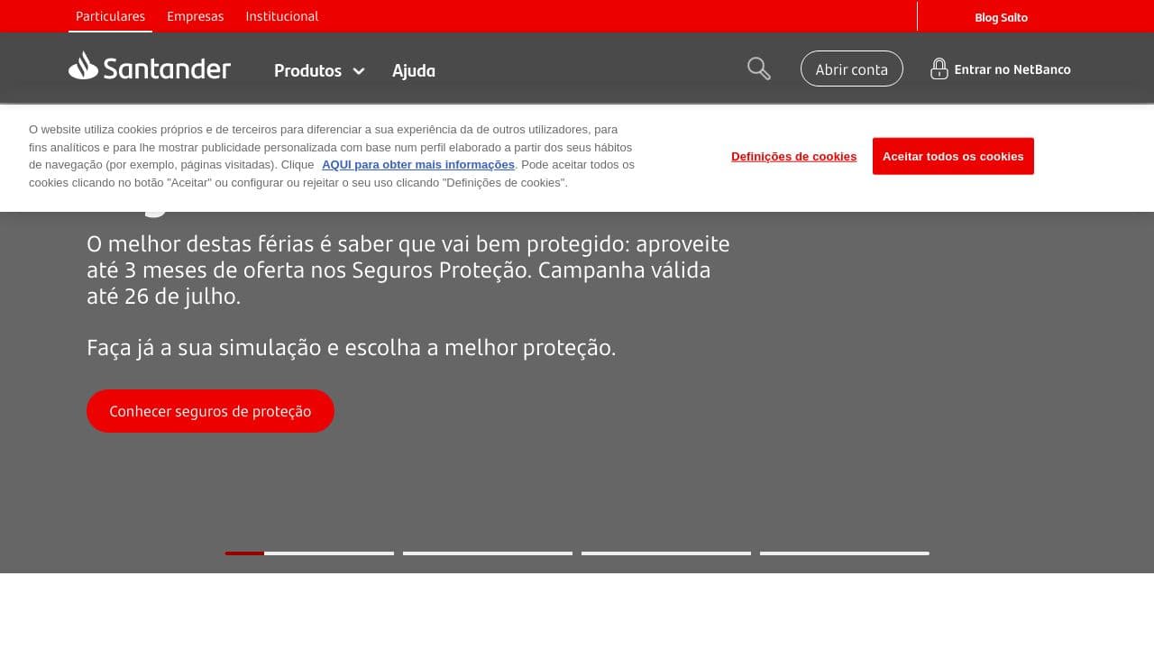 Banco Santander Totta website screenshot