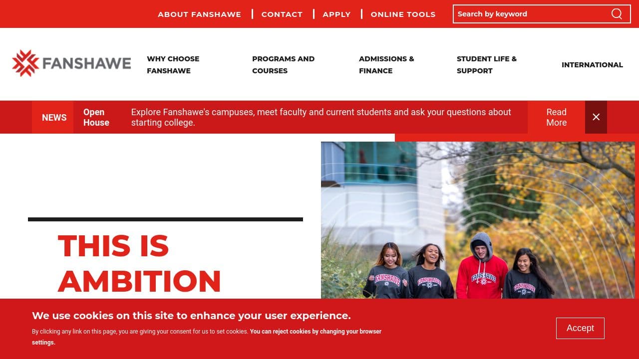 Fanshawe College website screenshot