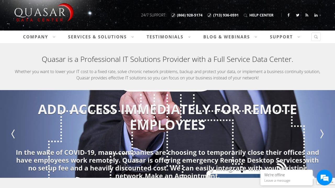 Quasar Data Center website screenshot