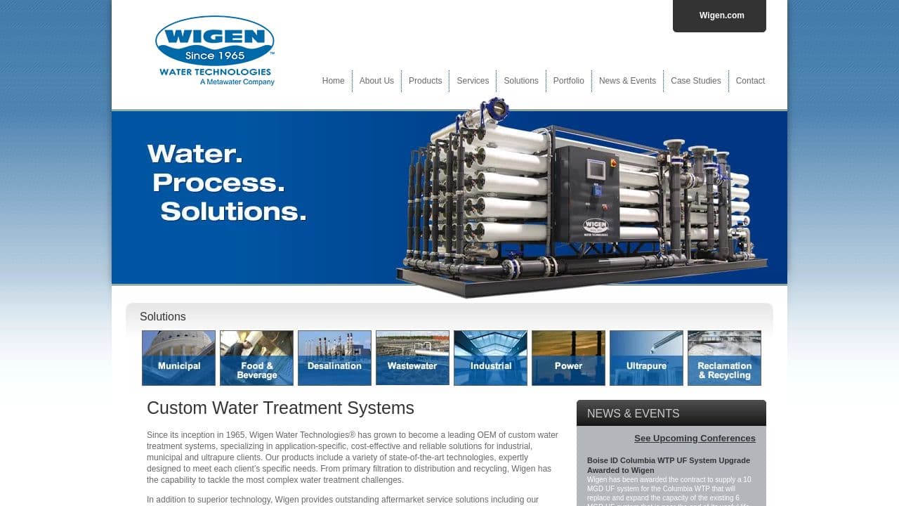 Wigen Water Technologies website screenshot
