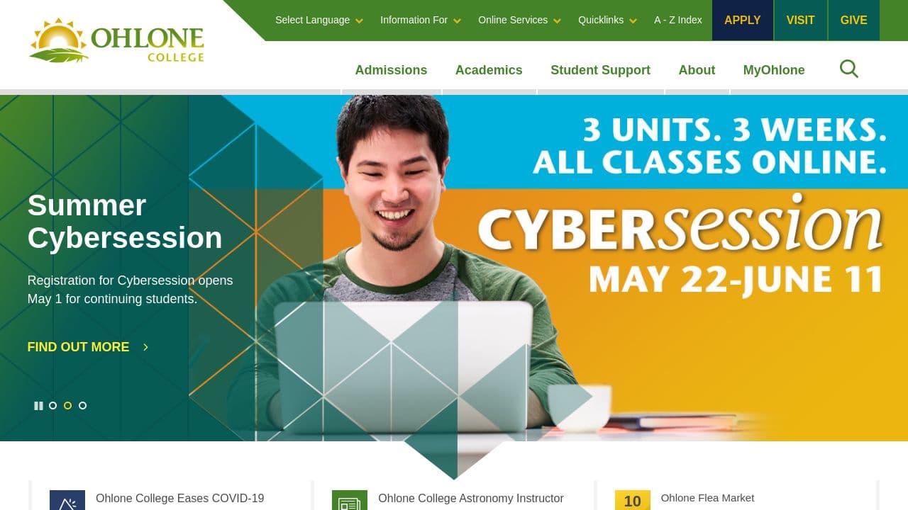 Ohlone College website screenshot