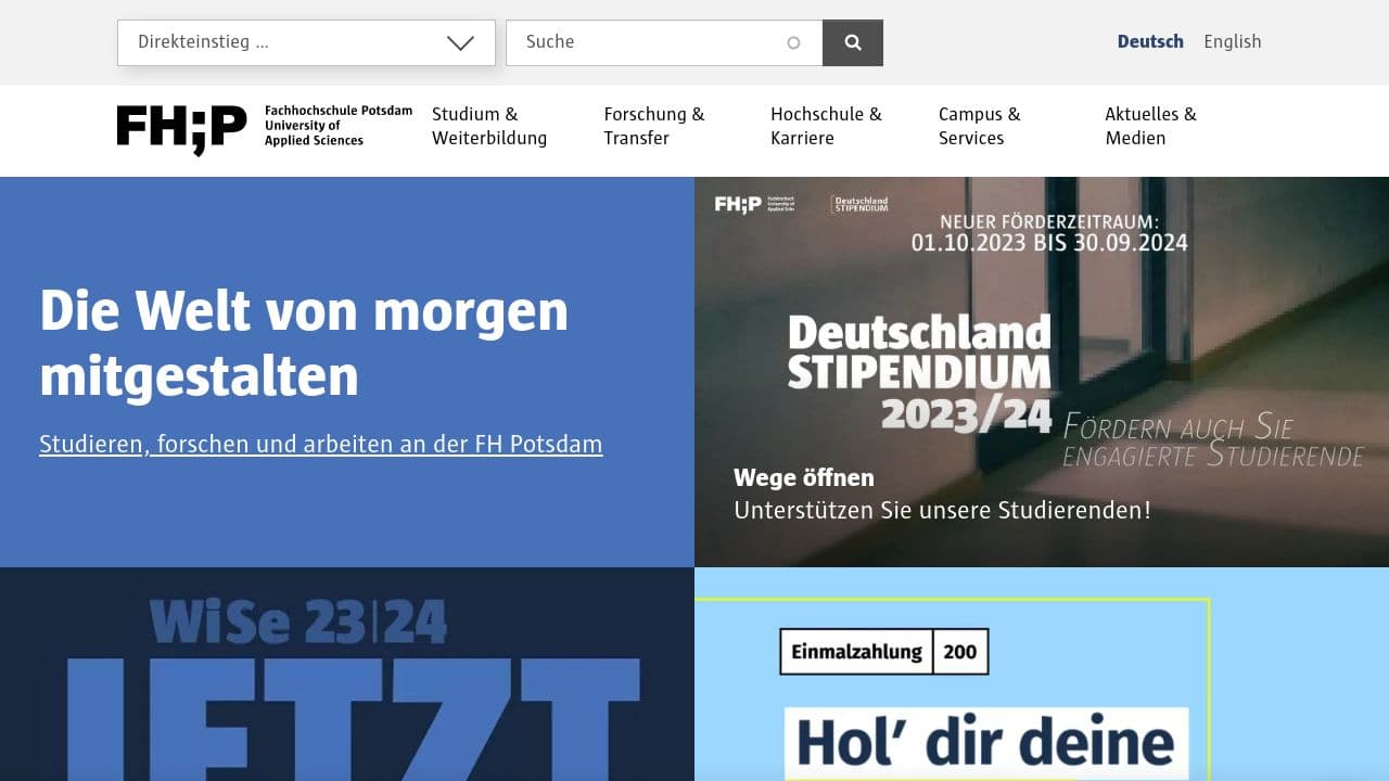 University of Applied Sciences Potsdam website screenshot