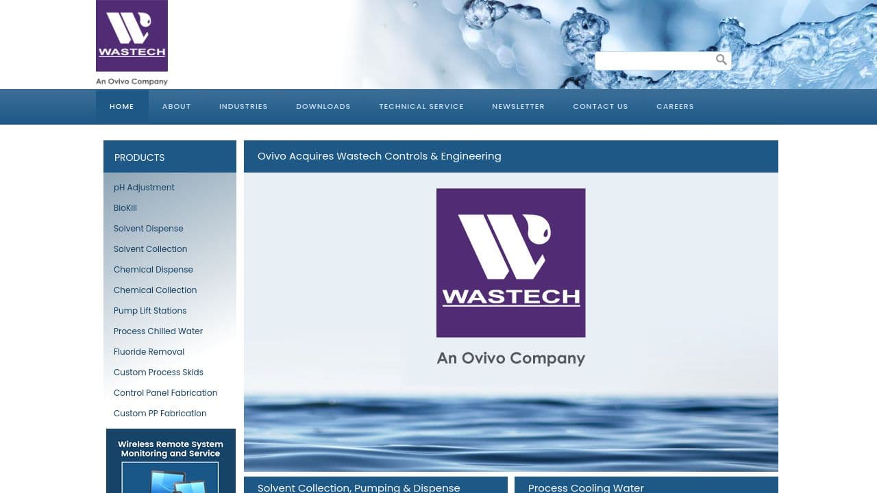 Wastech Controls and Engineering website screenshot
