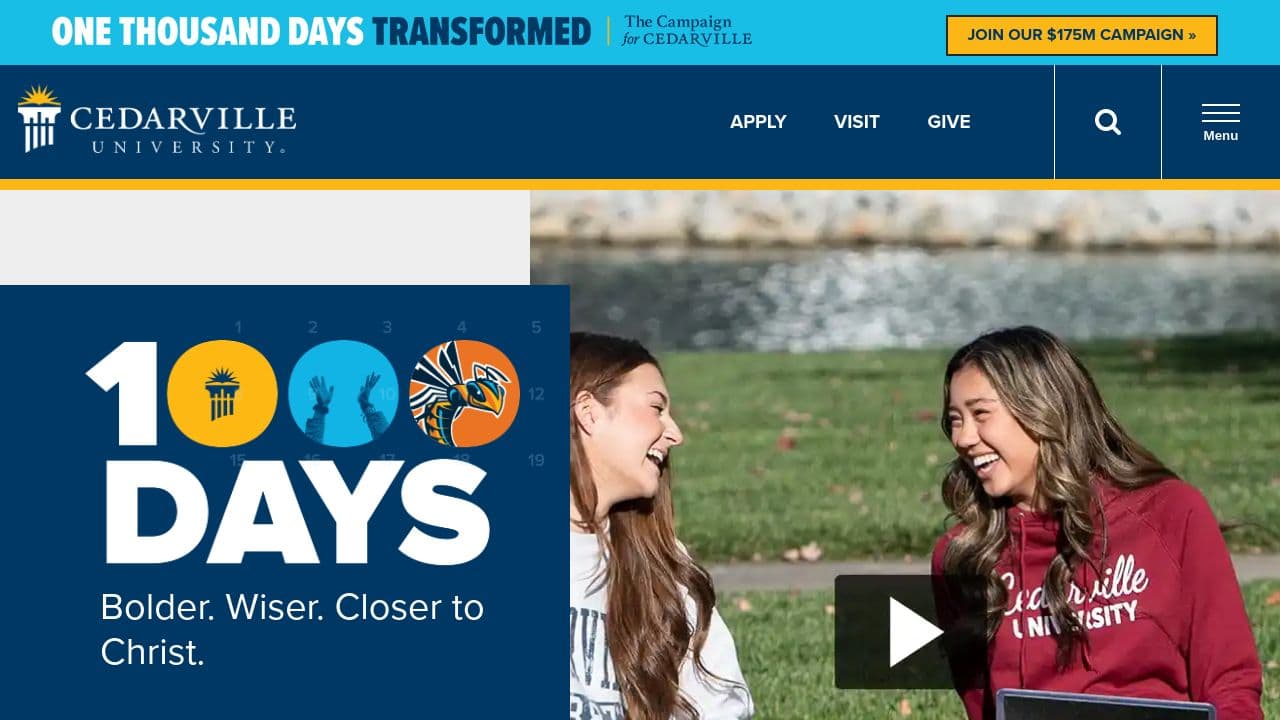 Cedarville University website screenshot
