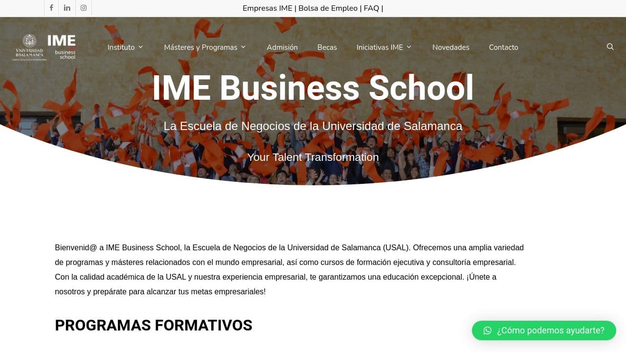 IME Business School website screenshot