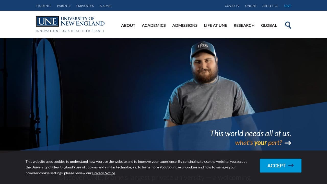 university of new england website screenshot