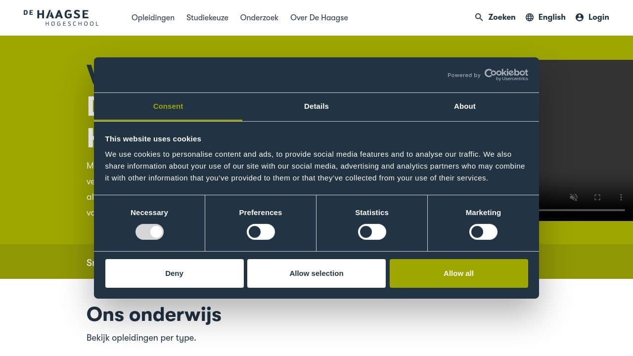 De Haagse Hogeschool / The Hague University of Applied Sciences website screenshot