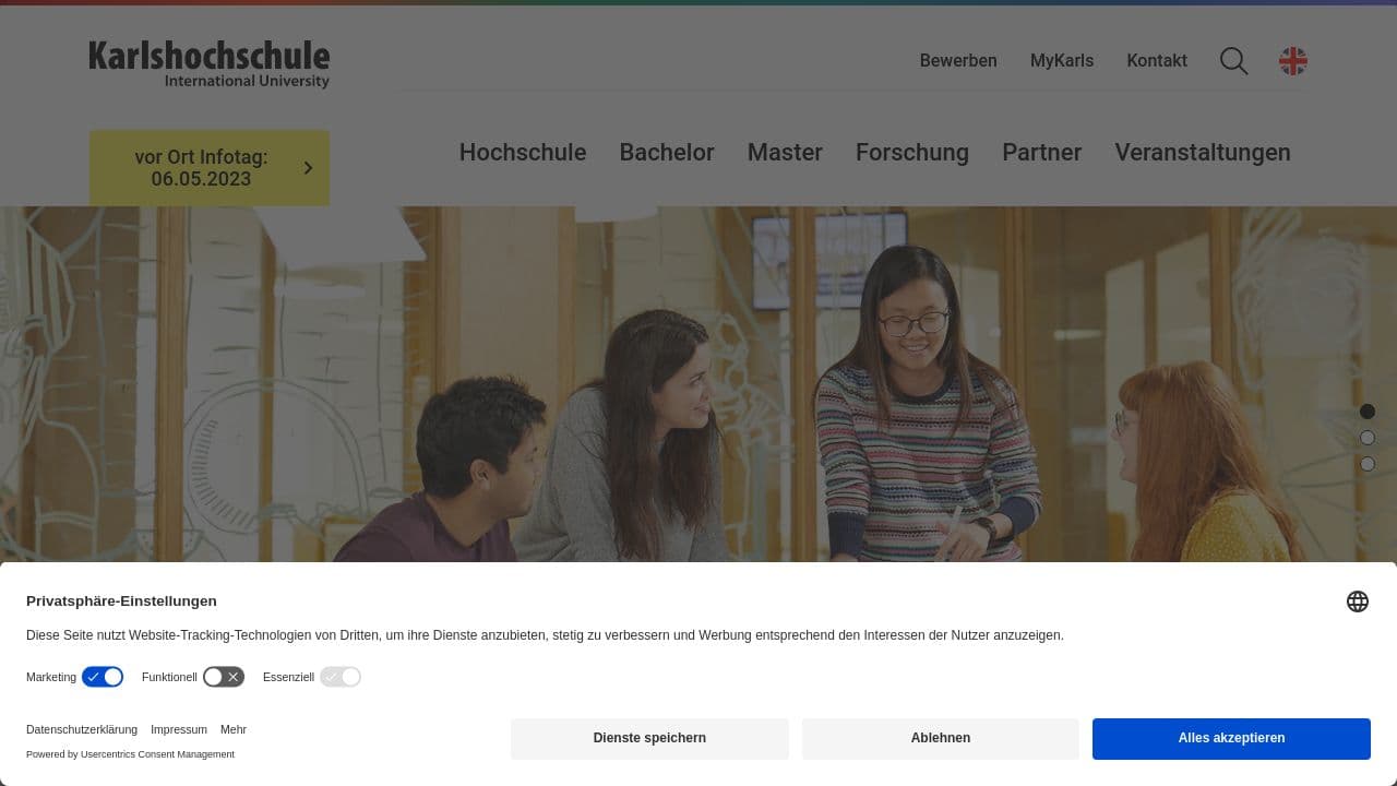 Karlshochschule International University website screenshot