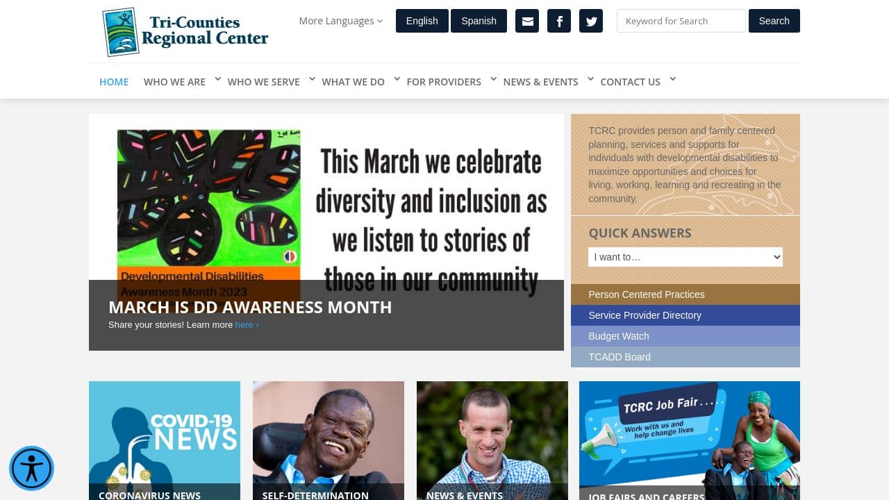 Tri-Counties Regional Center website screenshot
