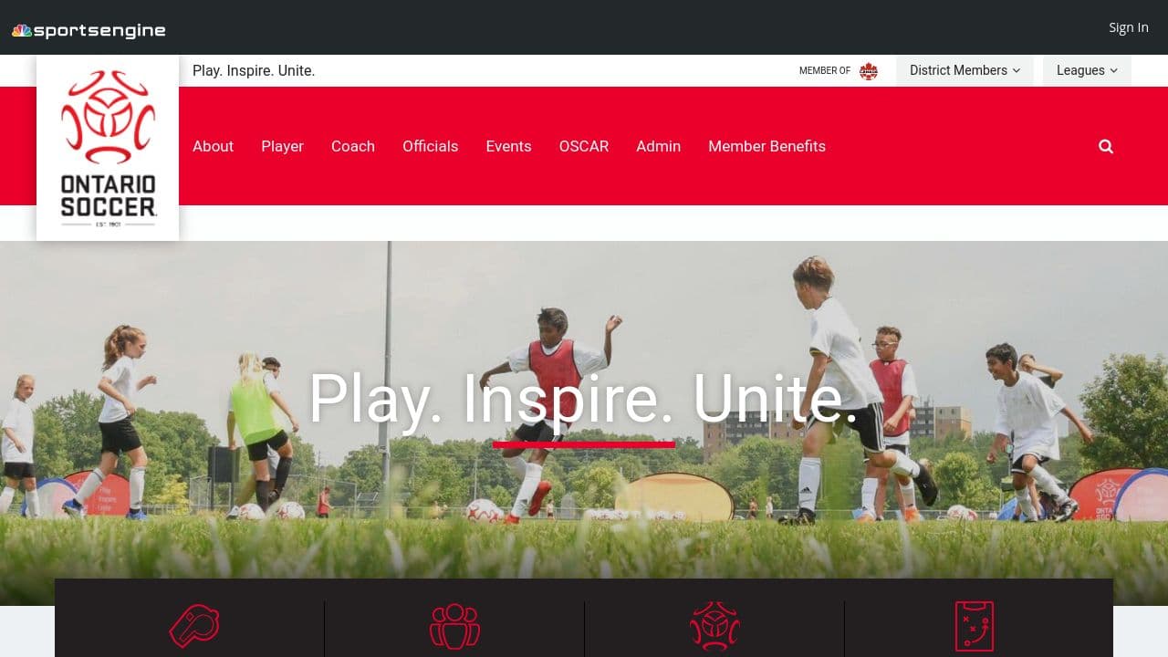Ontario Soccer website screenshot