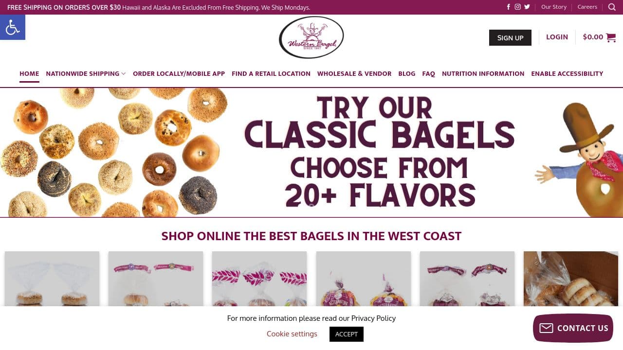 Western Bagel website screenshot