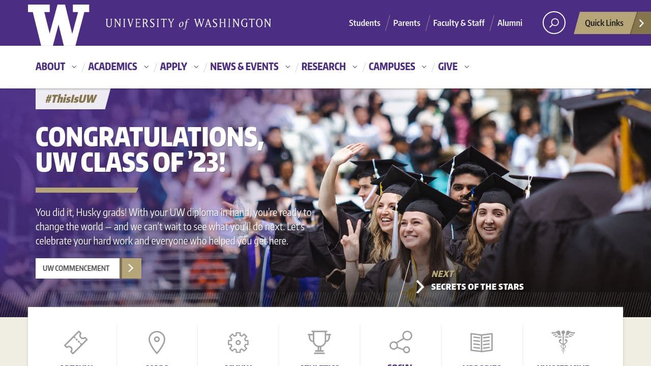 University of Washington website screenshot