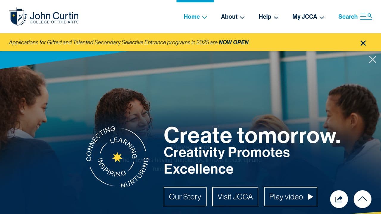 John Curtin College of the Arts website screenshot