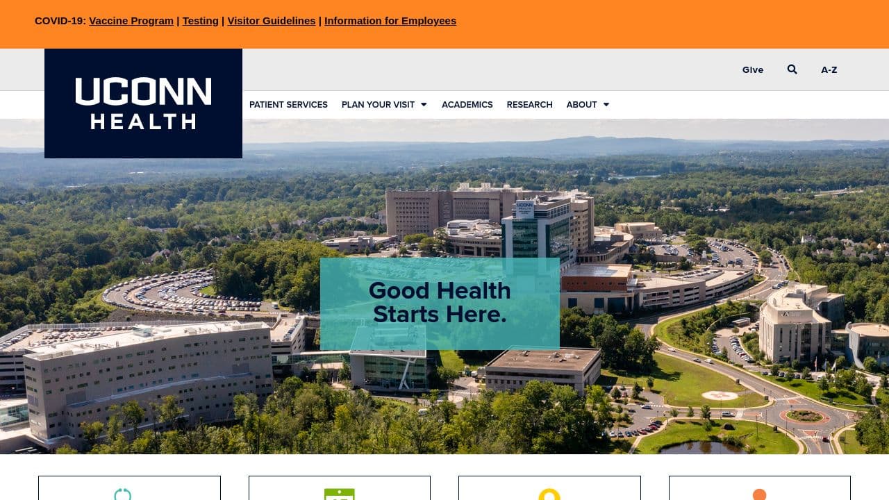 The University of Connecticut Health Center website screenshot