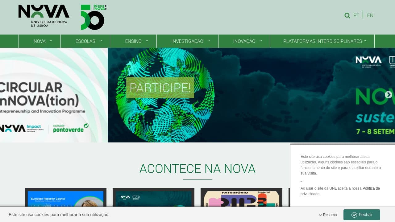 Universidade Nova de Lisboa website screenshot