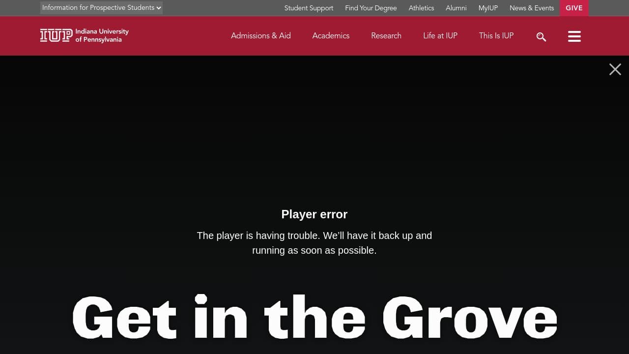 Indiana University of Pennsylvania website screenshot