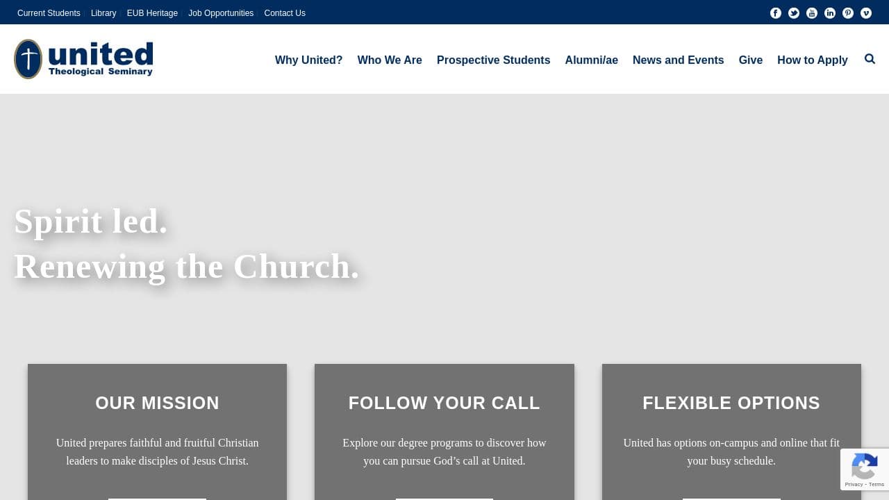 United Theological Seminary website screenshot
