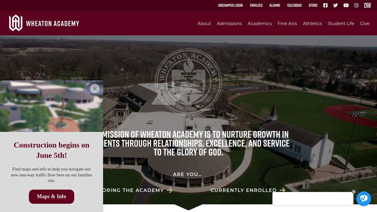 Wheaton Academy website screenshot