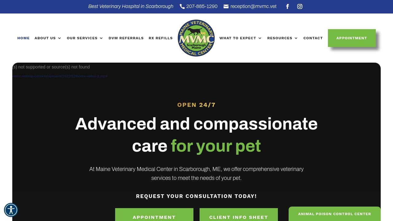 Maine Veterinary Medical Center website screenshot
