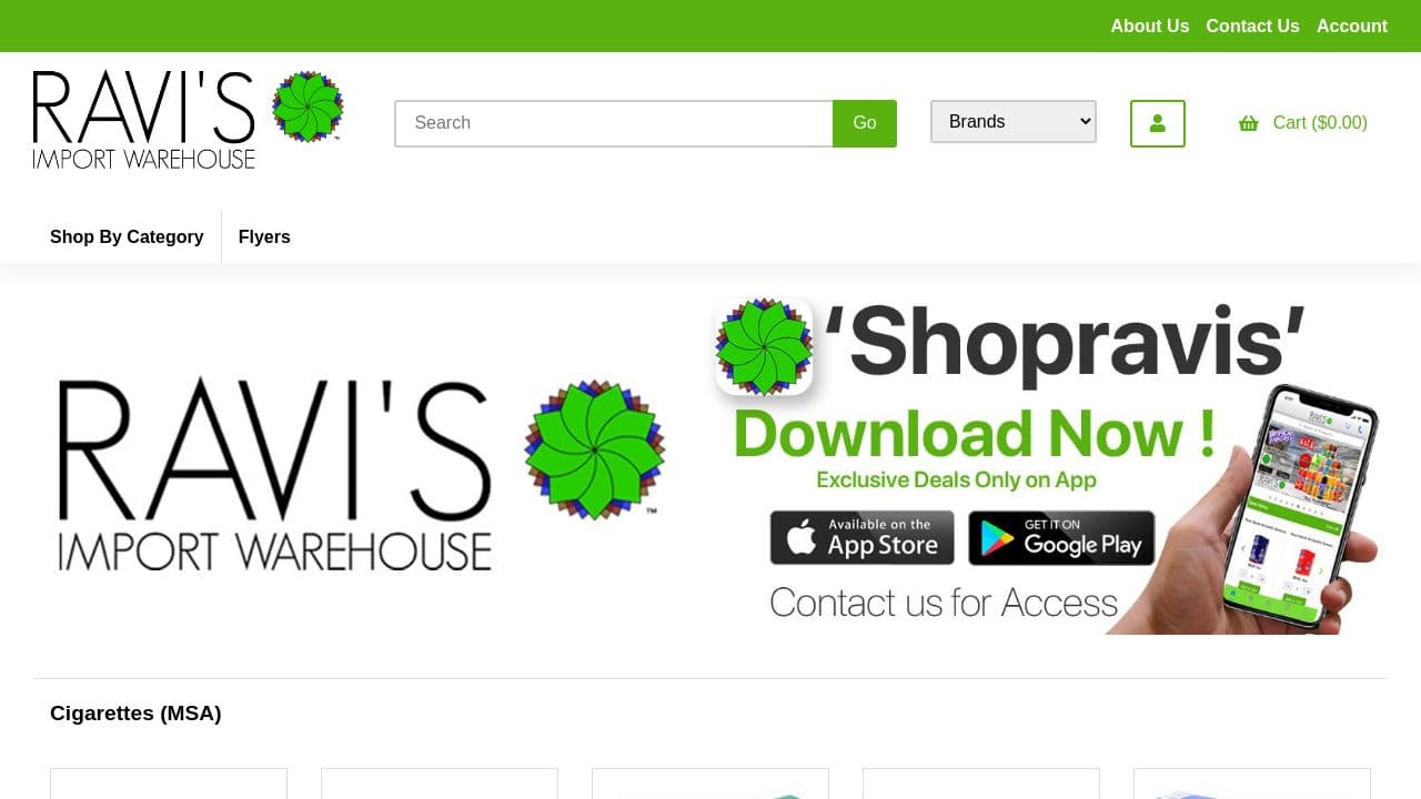 Ravi's Import Warehouse website screenshot