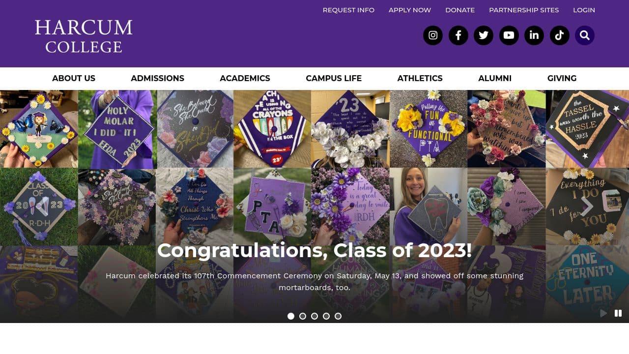 Harcum College website screenshot