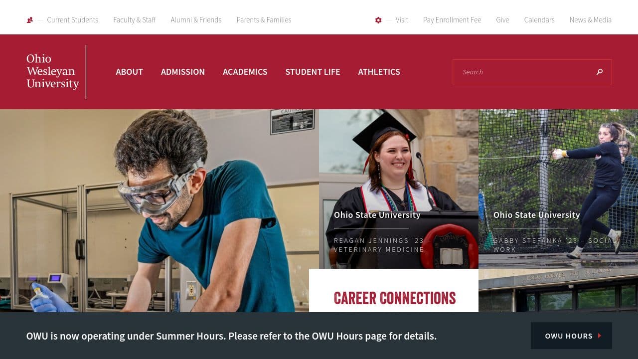 Ohio Wesleyan University website screenshot